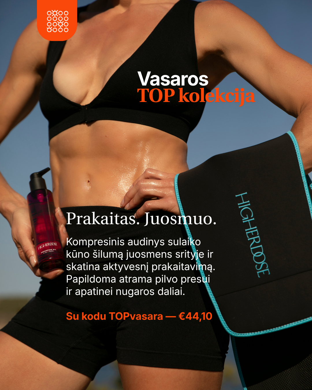 HigherDOSE® SWEATBAND termojuosta kūno šilumai, prakaitavimui ir juosmens palaikymui