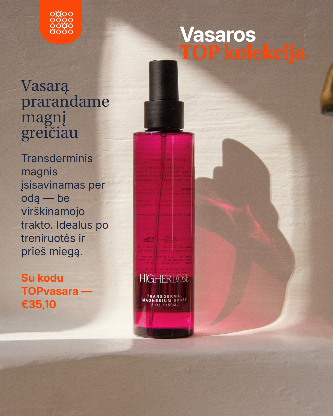 HigherDOSE® purškiamas transderminis magnis nervų sistemos balansui, atsistatymui ir giliam atsipalaidavimui