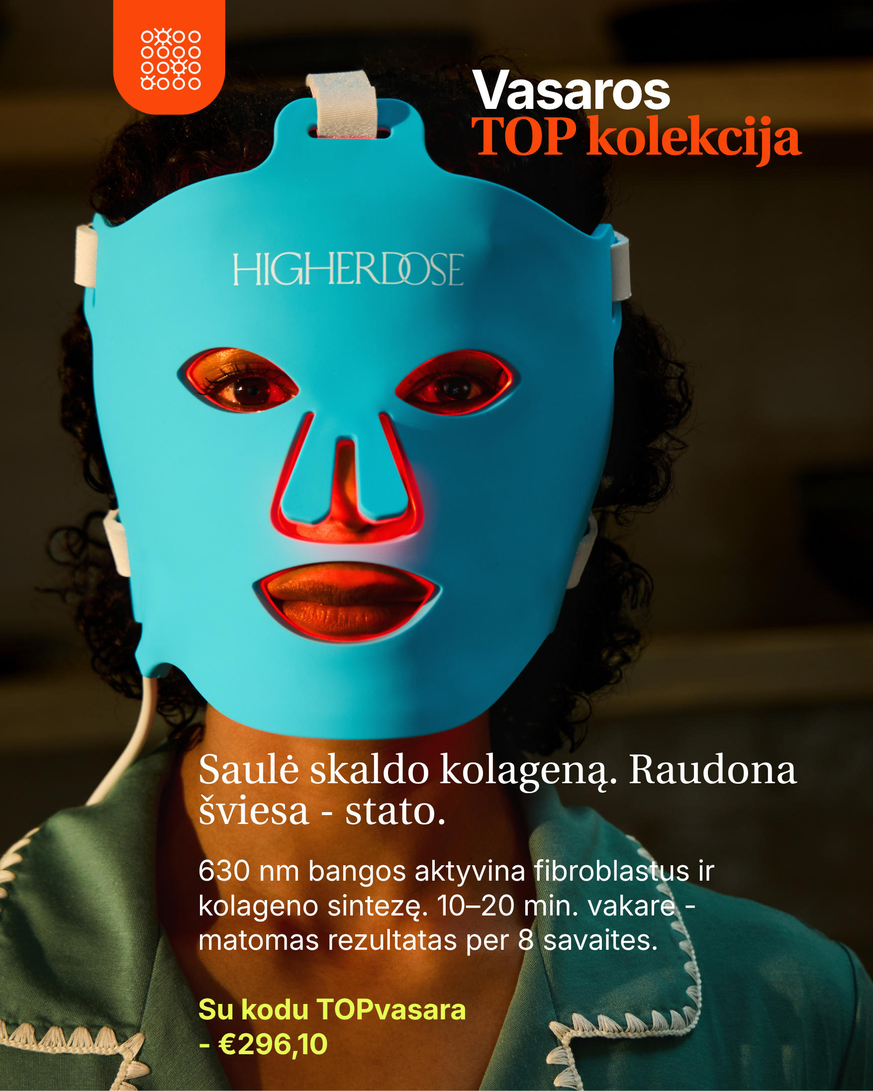 HigherDOSE® raudonos ir infraraudonosios šviesos terapijos kaukė