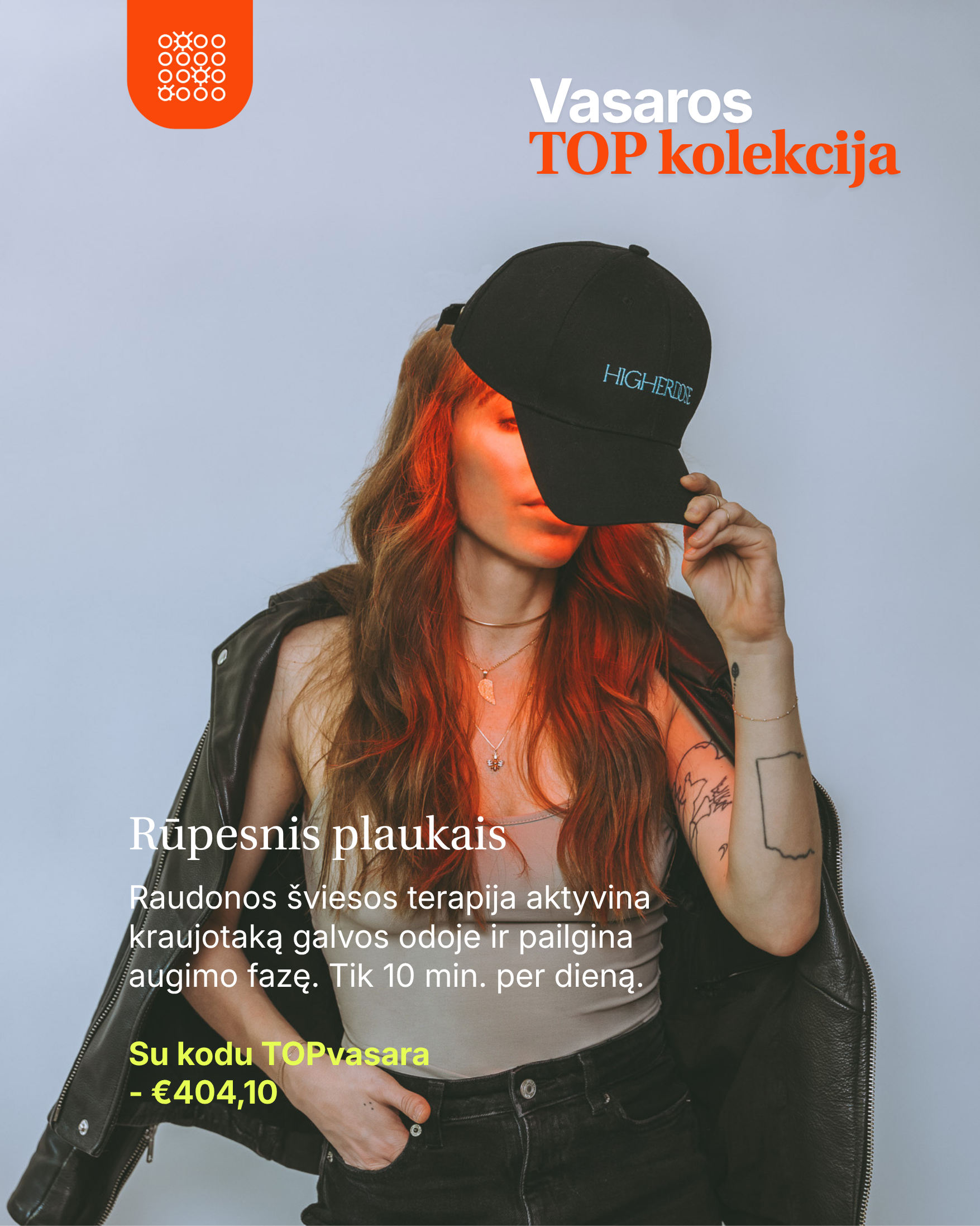 HigherDOSE® raudonos šviesos ir artimų infraraudonųjų spindulių terapinė kepuraitė